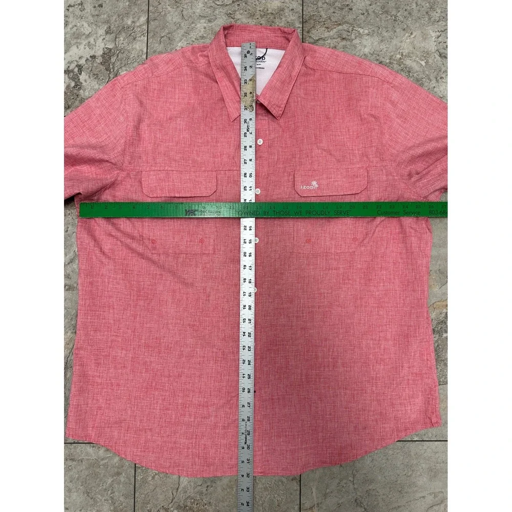 IZOD Saltwater Mens XXL Red Heather Short Sleeve Vented Fishing Shirt